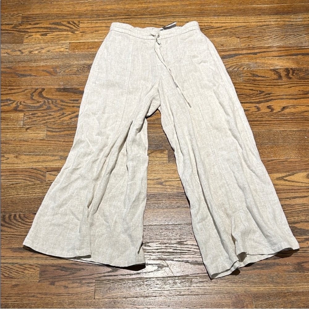 Vera Wang Beige Wide-Leg Linen Pants - Picture 2 of 11